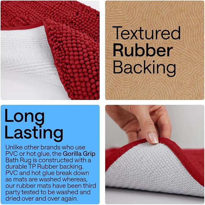 GORILLA GRIP Plush Absorbent Shaggy Chenille Bath Rug Mat - Image 4