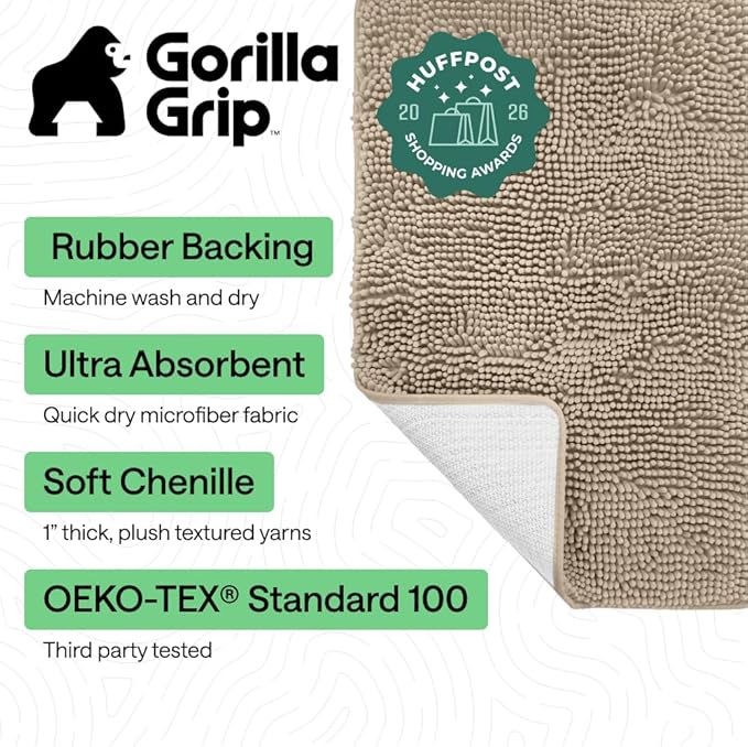 GORILLA GRIP Bath Rug Mat 48x24, Thick Absorbent Chenille, Quick Dry Microfiber - Image 2