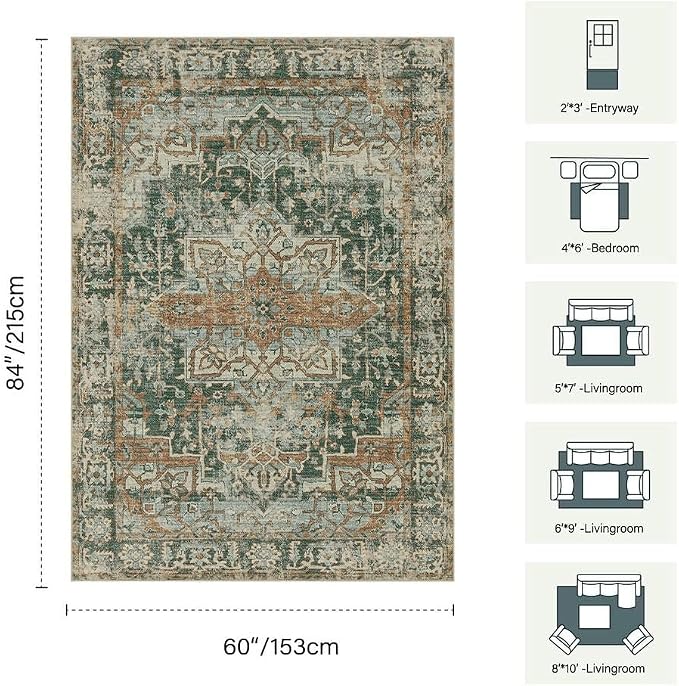 Rugxara 5x7 Area Rugs for Living Room Bedroom, Washable Rug, Non Slip & Low - Image 2