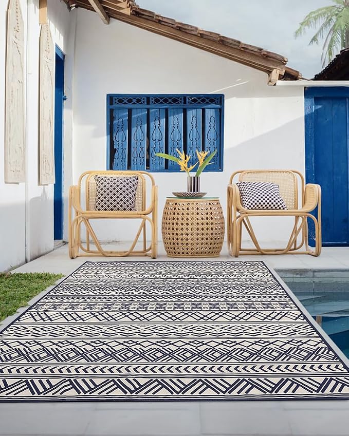 Outdoor Rug Carpet 9X12 ft, Flatweave Textured Outdoor Patio Rug Non Slip - Image 4