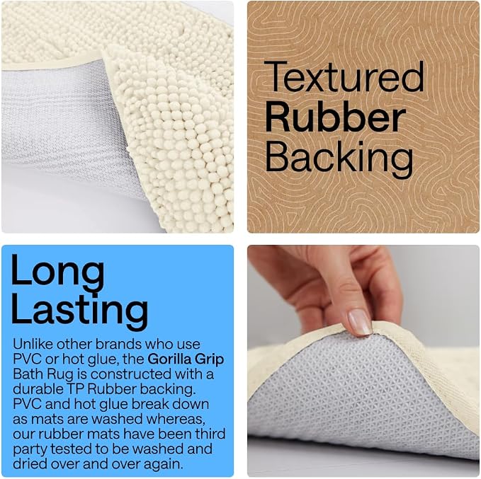 GORILLA GRIP Bath Rug Mat 60x24, Thick Soft Absorbent Chenille, Quick Dry - Image 3