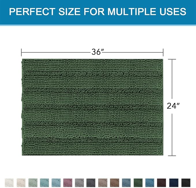 H.VERSAILTEX Bath Mats for Bathroom Non Slip Extra Thick Chenille Striped Bath - Image 2