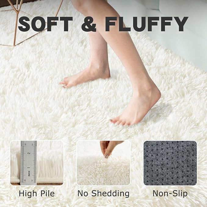Round White Rug for Bedroom, 4 ft Circle Area Rugs for Living Room, Soft Fluffy - Image 6