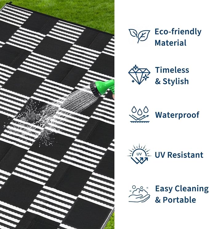 Garvee Waterproof Outdoor Rug 5x8, Checkered Foldable Plastic Straw Patio - Image 2