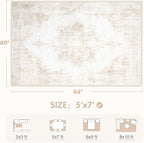 Area Rug 5x7 Vintage Rug: Washable Living Room Rugs Retro Medallion Distressed - Image 2