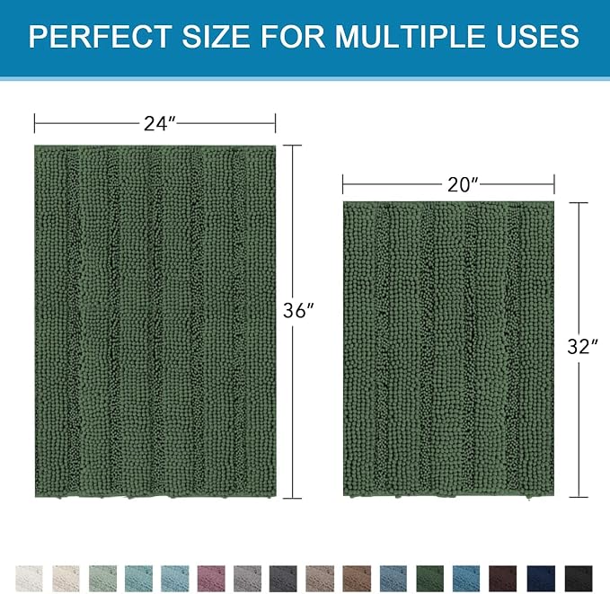 H.VERSAILTEX Bathroom Rugs Bath Mats Sets Super Absorbent Chenille Striped Bath - Image 2