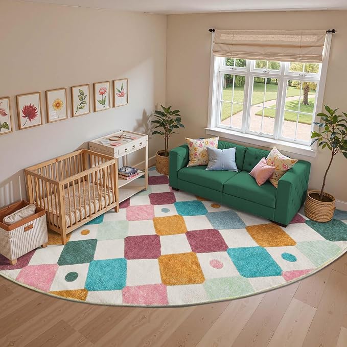 jinchan Macy Kids Rug for Classroom 8ft Radius Corner Washable Area Rug Modern - Image 7