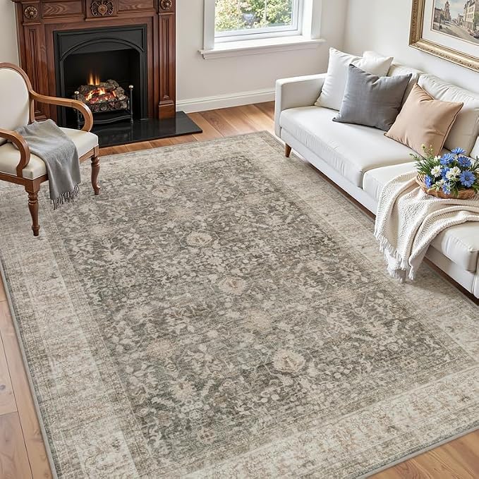 5x7 Area Rugs for Living Room: Vintage Boho Neutral Washable Rug Indoor Soft - Image 3