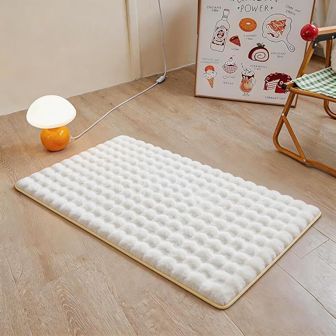 White Rabbit Plush Rug 2'x3', Fluffy Faux Fur Shaggy Area Rug by CHOVY