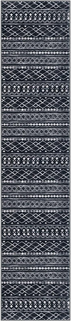 KUTA Hallway Runner Rug 2.6x12 Non-Slip Washable, Moroccan Vintage Black Boho - Image 8