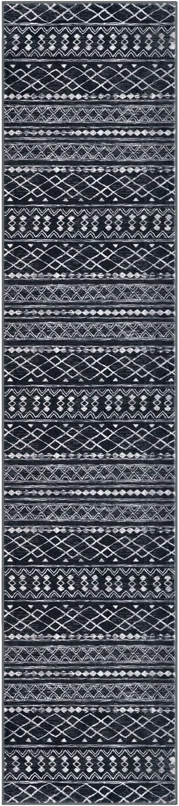 KUTA Hallway Runner Rug 2.6x12 Non-Slip Washable, Moroccan Vintage Black Boho - Image 8