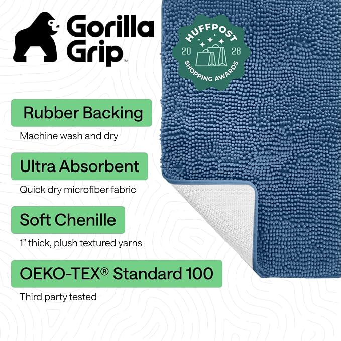 GORILLA GRIP Bath Rug Mat 48x17, Thick Soft Absorbent Chenille, Quick Dry - Image 2