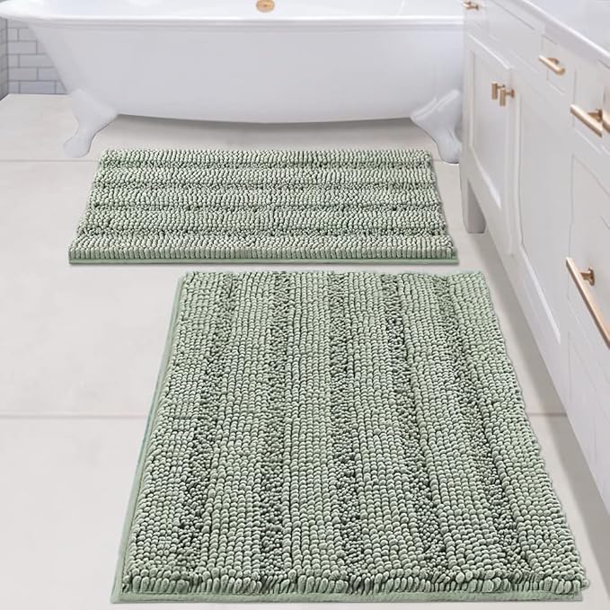 H.VERSAILTEX Bathroom Rugs Bath Mats Sets Super Absorbent Chenille Striped Bath by HVERSAILTEX