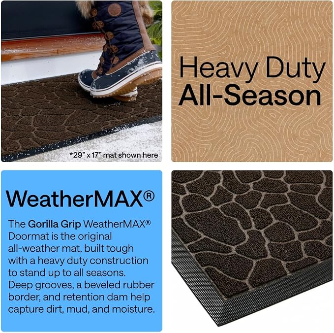 GORILLA GRIP 100% Waterproof All-Season WeatherMAX Doormat, US Designed Natural - Image 3