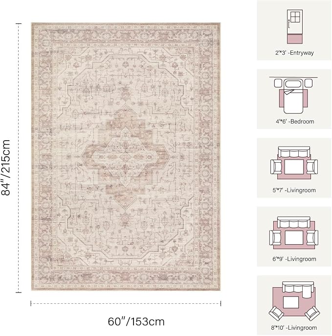 Rugxara 5x7 Soft Pink Washable Area Rug - Image 2