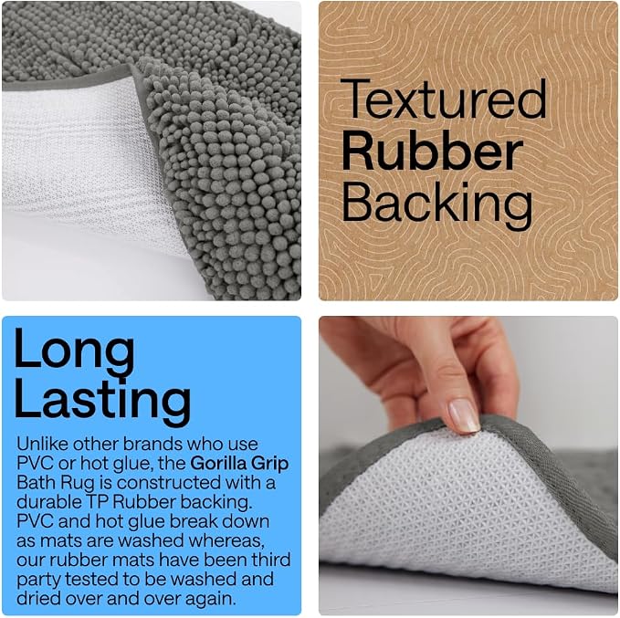 GORILLA GRIP Plush Absorbent Shaggy Chenille Bath Rug Mat - Image 4
