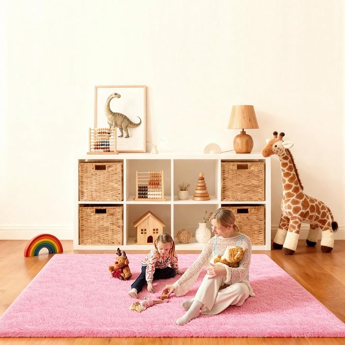 Pink Rug for Bedroom, 4x6 Fluffy Area Rugs for Living Room, Small Fuzzy Shag by Unknown