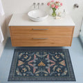 Dark Blue 2x4 Non Slip Bathroom Rug, Washable Vintage Boho Insect Carpet by HazoHaus