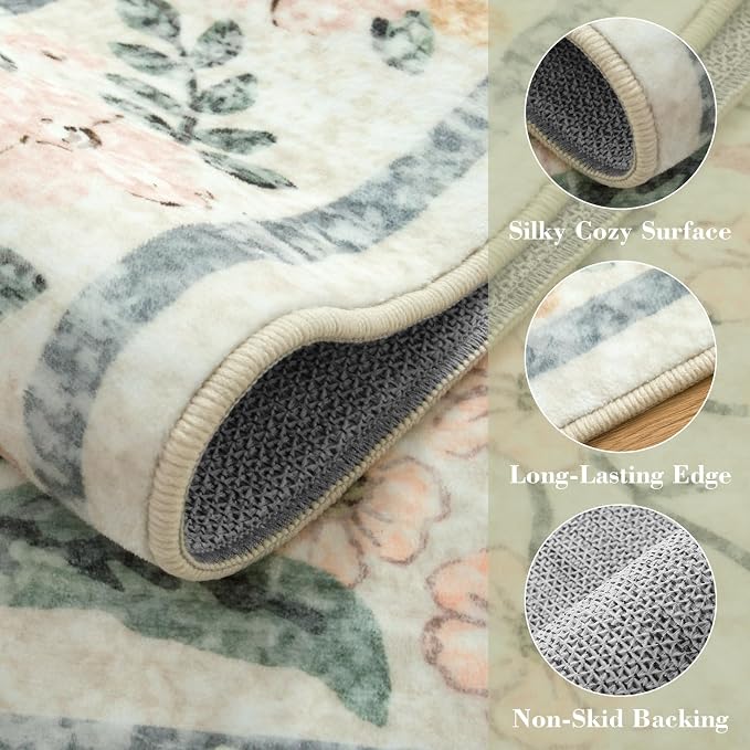 Wonnitar Washable 6x9 Area Rugs, Soft Floral Rug - Image 4