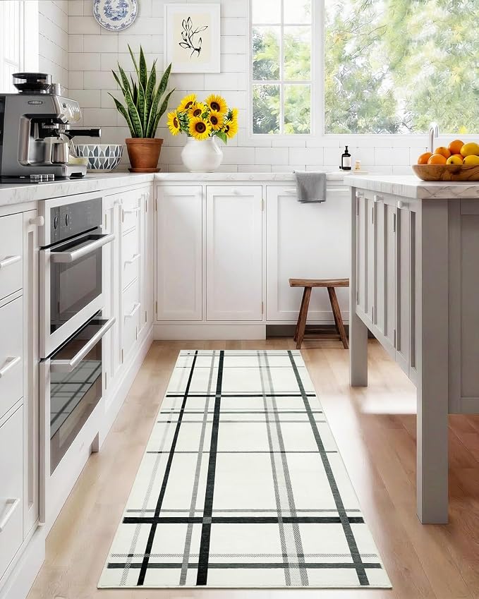 Terrug Plaid Runner Rugs for Kitchen, Soft Low Pile Stain Resistance Carpet for by TerrugHomeDecor