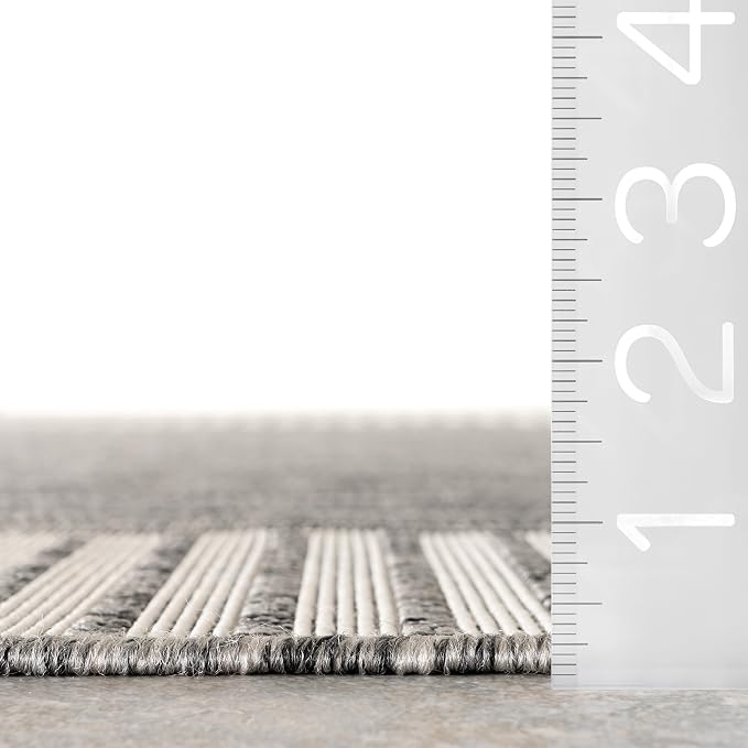 Nuloom Asha Grey/Ivory, Striped Border, Soft and Cozy, High Traffic, Easy Clean - Image 2