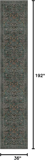 Dark Green Washable 3x16 Extra Long Runner Rug - Image 2