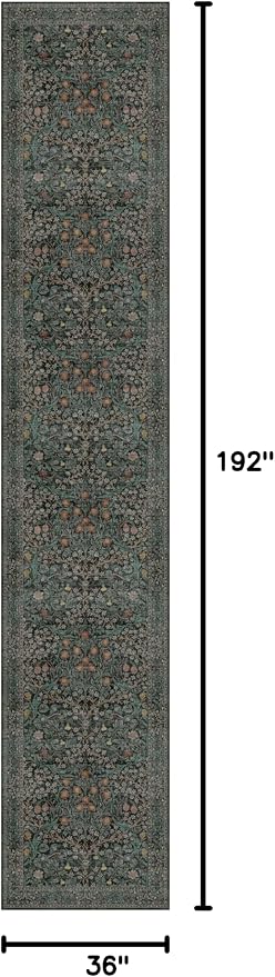 Dark Green Washable 3x16 Extra Long Runner Rug - Image 2