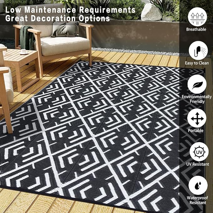 HUGEAR RV Outdoor Rug Waterproof Mat Outdoor Rugs 6'x9' - Image 3
