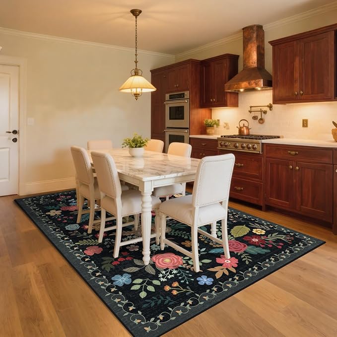 6x9 Area Rug, Floral Rugs for Living Room, Stain-Resistant Washable Bedroom Rug - Image 3