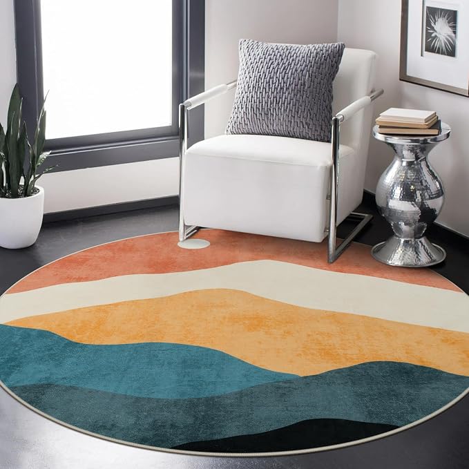 5 ft Abstract Round Rugs for Bedroom, Washable Non-Slip Circle Rug, Soft - Image 8