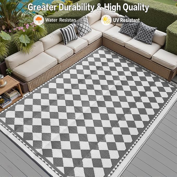 HUGEAR Outdoor Waterproof Rug 9'x12' Plastic Straw Rugs Washable Reversible - Image 4