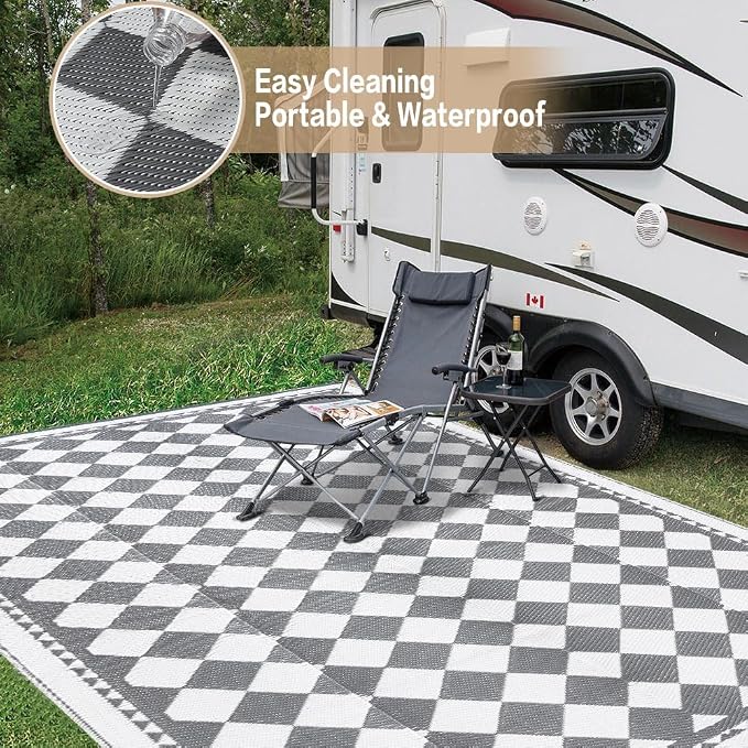 HUGEAR Outdoor Waterproof Rug 9'x12' Plastic Straw Rugs Washable Reversible - Image 5