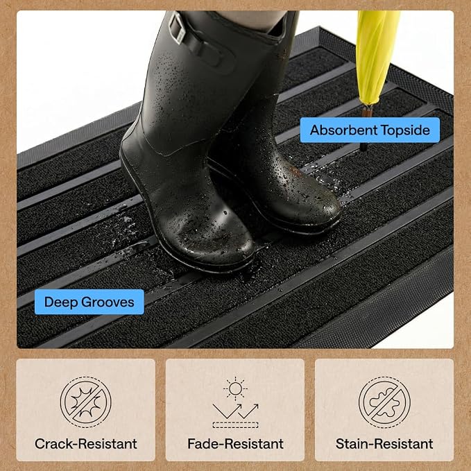 GORILLA GRIP 100% Waterproof All-Season WeatherMAX Doormat US Designed Natural - Image 5