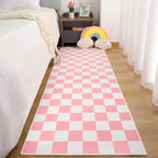 Terrug Pink and White Checkered Area Rug - Image 3