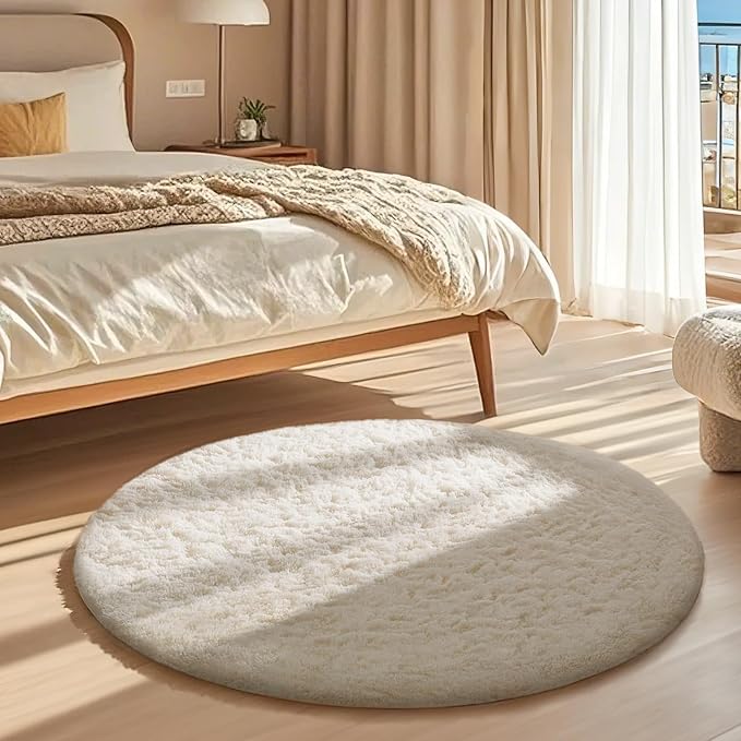 Ophanie Round Rugs 3Ft Ivory Circle Area Rug Washable, Nursery Bedroom Carpet - Image 5
