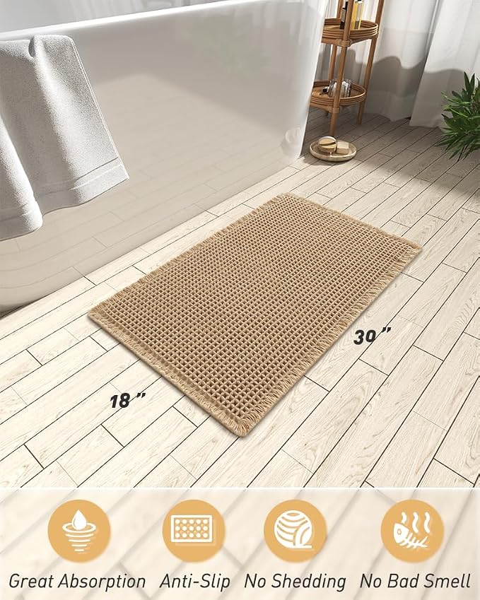 AMOAMI Upgraded Waffle Bath Mat, Super Absorbent Non Slip Bath Mats - Image 2