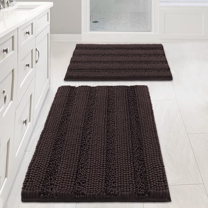 Non Slip Thick Shaggy Chenille Bathroom Rug Mat Set Extra Soft and Absorbent by HVERSAILTEX