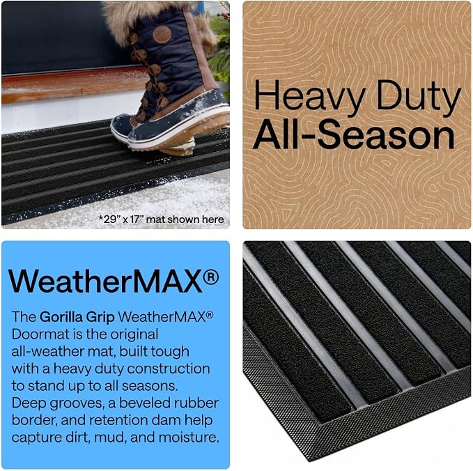 GORILLA GRIP 100% Waterproof All-Season WeatherMAX Doormat US Designed Natural - Image 3