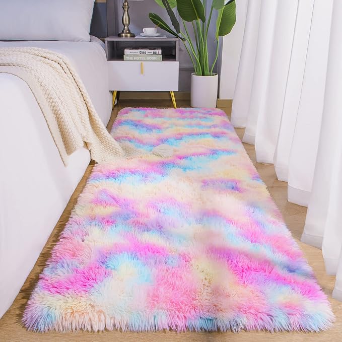 AROGAN Soft Rainbow Area Rugs for Girls Room 2x6 Feet, Fluffy Girls Bedroom Rugs by AROGANAREARUG