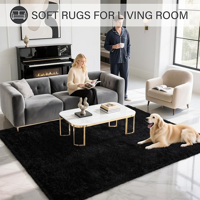 BENRON Fluffy Black Rugs for Living Room Bedroom 4x6, Soft Plush Fuzzy Shaggy - Image 3