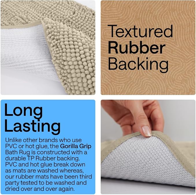 GORILLA GRIP Bath Rug Mat 60x24, Thick Soft Absorbent Chenille, Quick Dry - Image 3