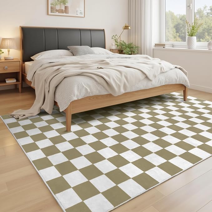 Terrug Beige and White Checkered Rug - Image 3