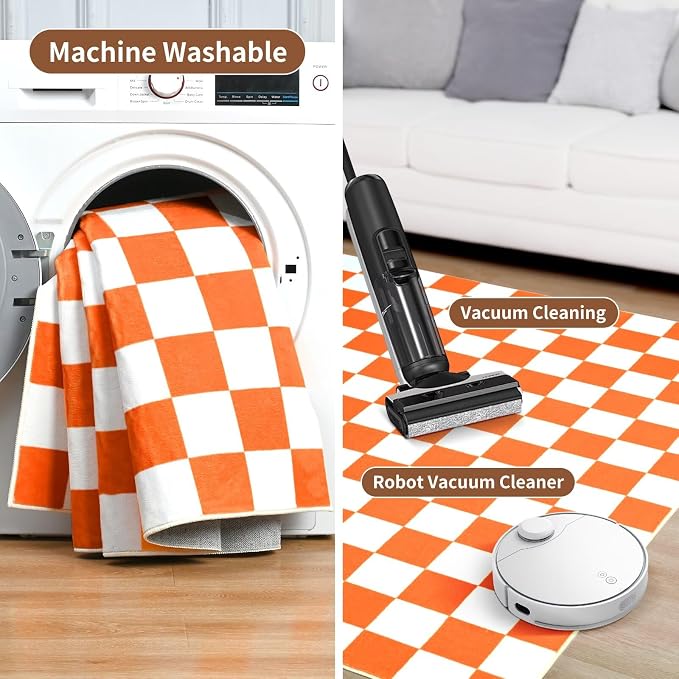 Terrug Orange and White Checkered Rug - Image 6