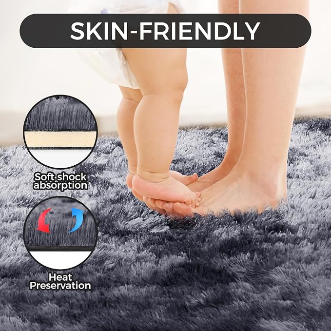 Ultra Soft Rug for Living Room, 8X10 Fluffy Shag Area Rug for Bedroom, Modern - Image 3