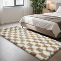 Checkered Rug for Bedroom, 2x6 Beige and White Area Rugs, Classic Checkered by Yongyangjuxi