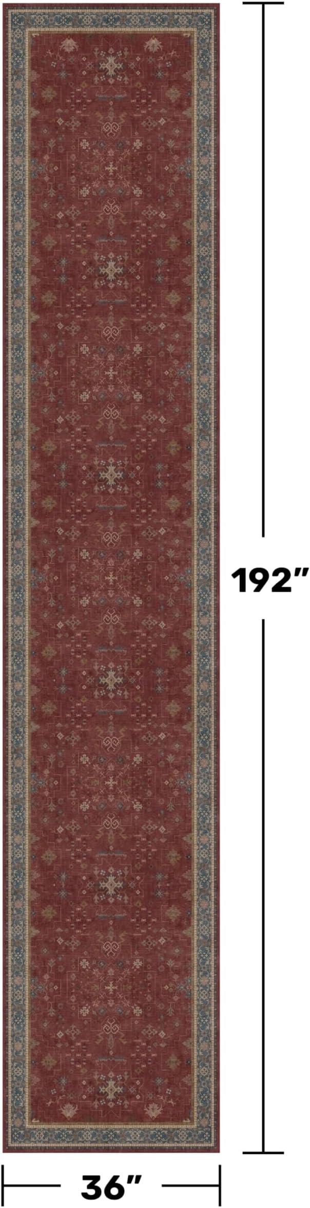 Hazo Haus Boho Washable 3x16 Extra Long Hallway Runner Rug, Burgundy Waterproof - Image 2