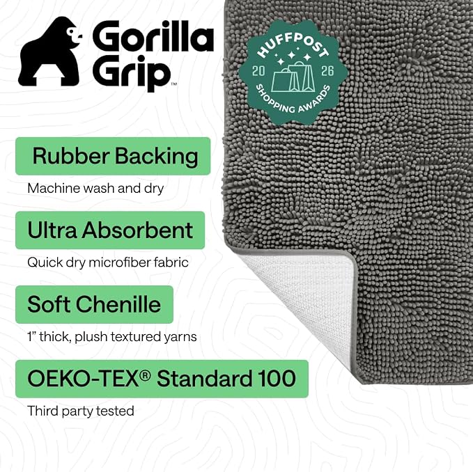 GORILLA GRIP Bath Rug Mat 44x26, Soft Absorbent Chenille, Quick Dry Microfiber - Image 2