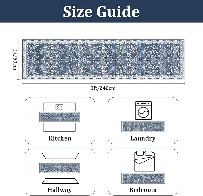 Yamaziot Washable Runner Rug 2x8 – Non Slip Boho Floral Hallway Runner Rug - Image 2