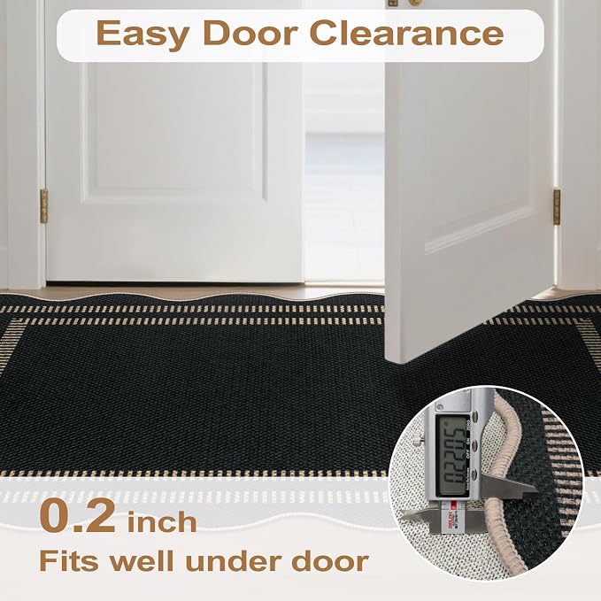 Scalloped Easy Jute Black Rug, 2.6x4 Front Door Washable Door Mat Non Slip - Image 6