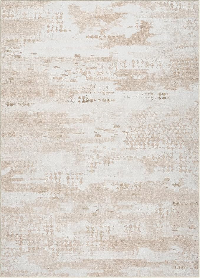 DCX Abstract Area Rug 8x10, Washable Beige Brown Modern Rug - Image 9